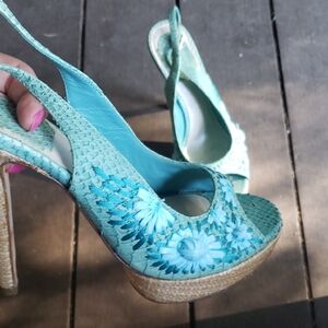 Dior Turquoise Floral Platform Slingbacks